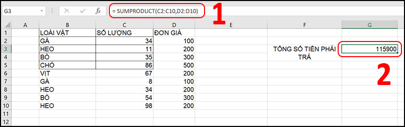 SUMPRODUCT c&oacute; điều kiện